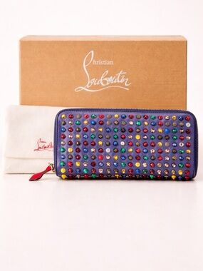 Christian Louboutin Panettone Spiked Zip Wallet Blue Multi Studs